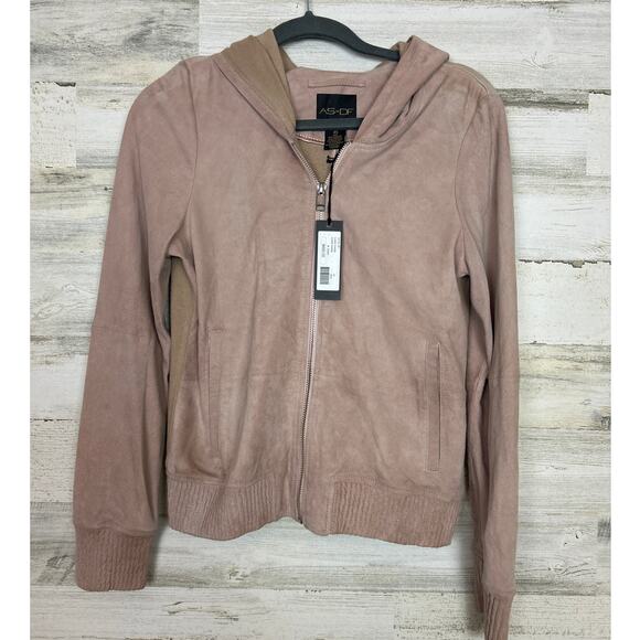 AS by DF women extra small rose pink Suede hoodie jacket designer new zip